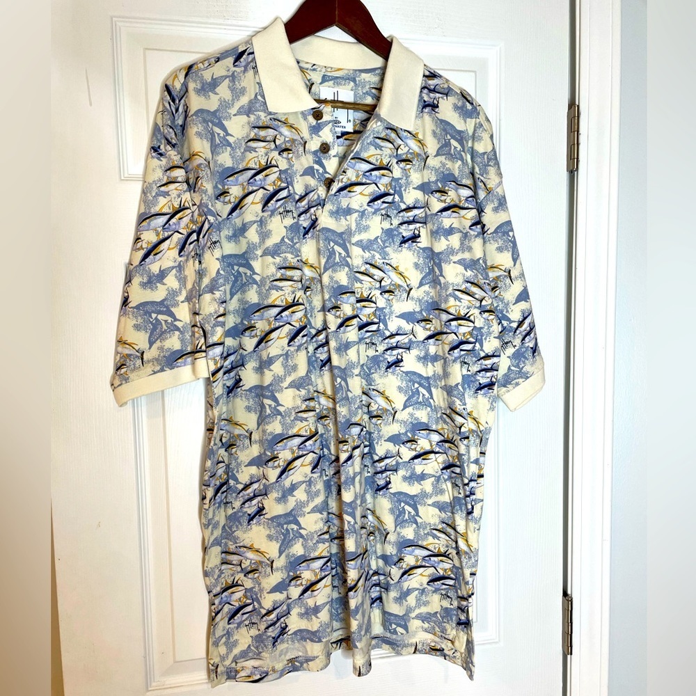 GUY HARVEY X AFTCO BLUEWATER FISH POLO SHIRT - LARGE